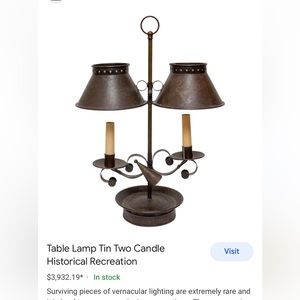 Vintage Table Lamp Tin Two Candle
Historical Recreation